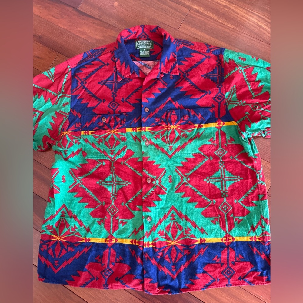 Vtg 90s Ralph Lauren Country Sportsman Serape Western Southwestern Aztec Shirt~L